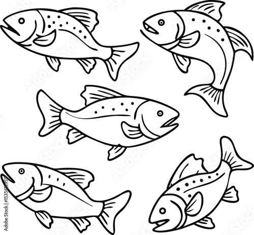 A cute vector illustration set of colorful tropical aquarium fish swimming in the ocean