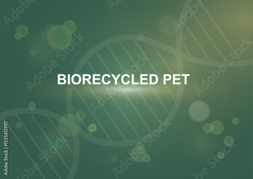 Biorecycled PET. Sustainable packaging concept. Bio-based technologies. Environmental recycling technology.  Polyethylene terephthalate. life cycle of plastics and textiles. Vector illustration