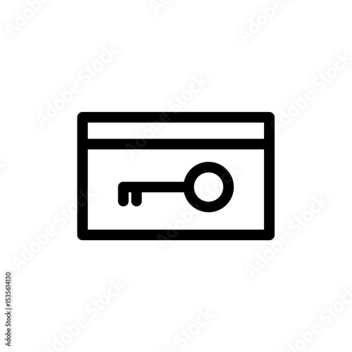 A simple black outline icon of a key within a card, likely representing digital access, keyless entry, or a modern security credential.