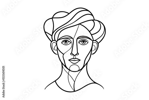 Vector illustration of a stylized female portrait with artistic cubist face lines