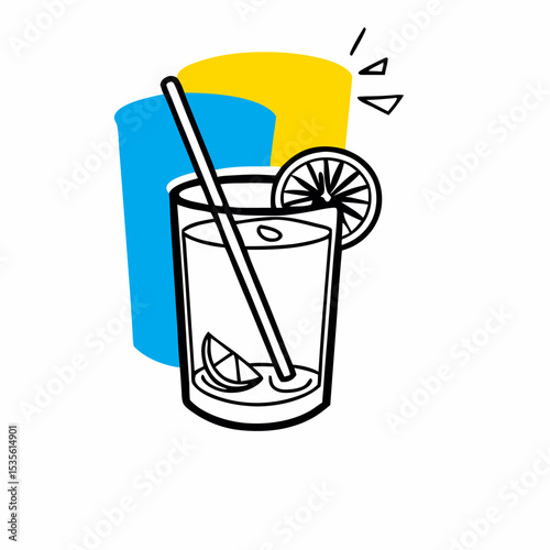 Refreshing Lemonade Drink Illustration: Glass, Lemon, Straw