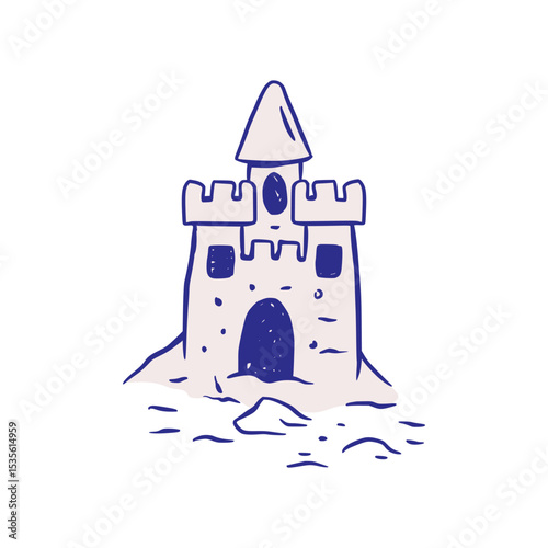Sand Castle Beach Travel Vacation Summer Sketch Whimsical Doodle Illustration