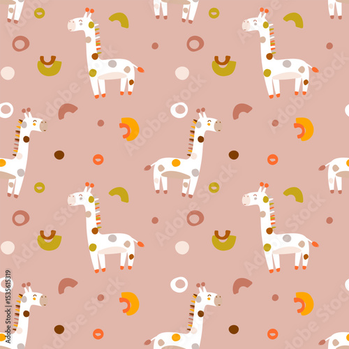 Cute cartoon giraffes seamless pattern. Soft pastel colors. For kids products, fabric, wallpaper, wrapping paper, and nursery decor