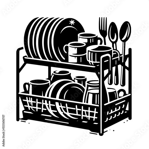 Black and White SVG of a Dish Rack