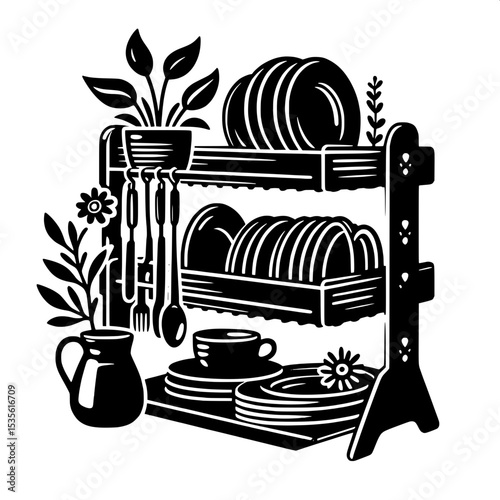 Black and White SVG of a Dish Rack