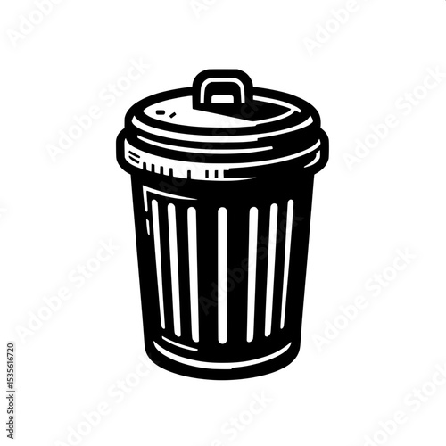 Black and White SVG of a Trash Bin