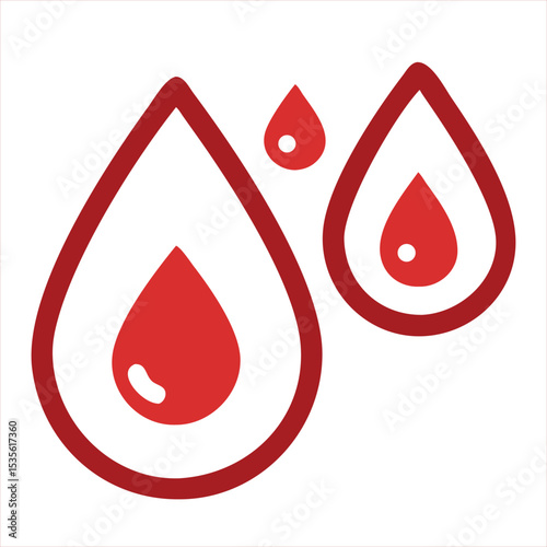 Red blood drop vector icon, a shiny liquid symbol of health and medical donation
