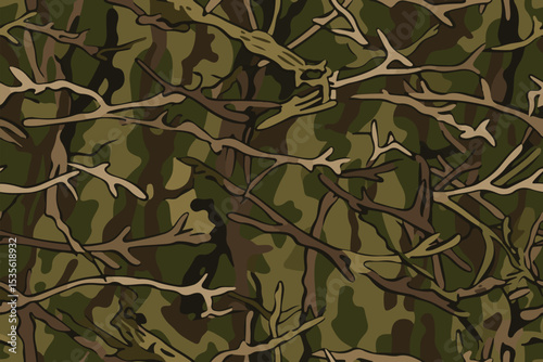 Abstract grunge camouflage, seamless texture, military camouflage pattern, Army or hunting woodland camo clothes. Camouflage wallpaper for textile and fabric. Fashion camo style. Vector