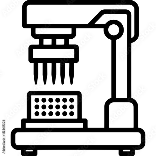 Laboratory pipetting robot outline icon vector