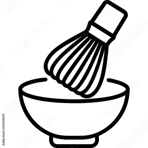 Matcha whisk and bowl outline icon vector