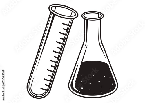 Line art test tube and beaker set.

