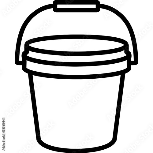 Bold line graphic of bucket with snap-on lid