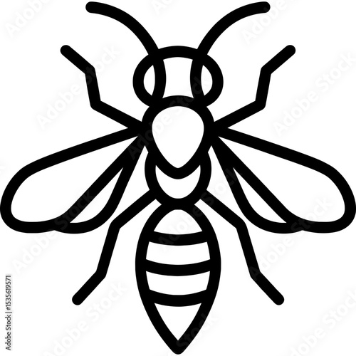 Wasp outline icon vector, minimal black and white insect illustration