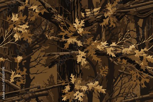 Vector hunting camouflage pattern. Seamless pattern. Digital camouflage. Abstract. Real tree pattern. Forest background. Jungle pattern.