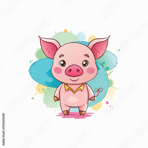  Cartoon  baby Piglet design collection with Watercolor vector art on white background in Adobe Illustrator Artwork