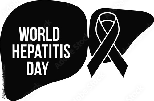 Black liver shape with world hepatitis day text and awareness ribbon on a white background image design