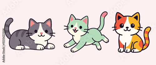 Colorful cats on different position vector illustration editable design.