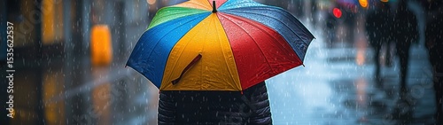 Person Walking under Colorful Umbrella