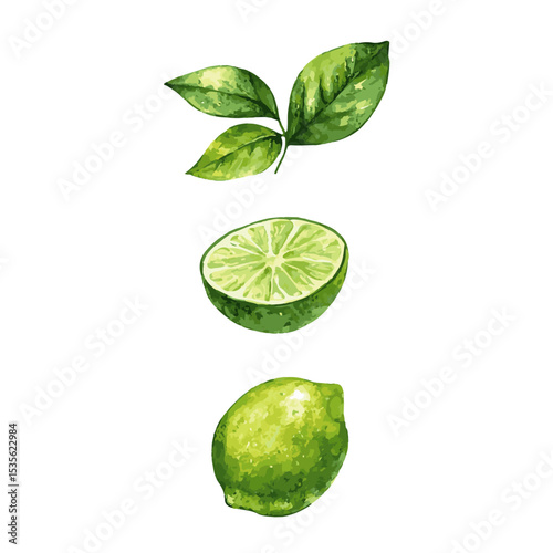 Fresh lime fruit. Collection of lime vector icons isolated on white background. Vector illustration.