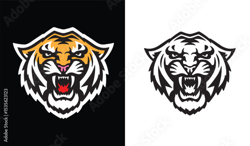Evil tiger head in two variations. vector illustration