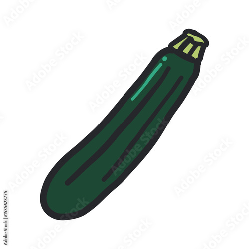 ズッキーニの輪郭あり手描きカラーイラスト