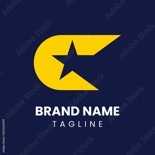 Modern letter C logo featuring a five-point star inside. A great fit for branding, entertainment, or creative industries. Sleek, professional, and memorable design.