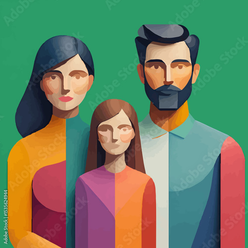 Abstract Family Portrait in Geometric Style on Green

