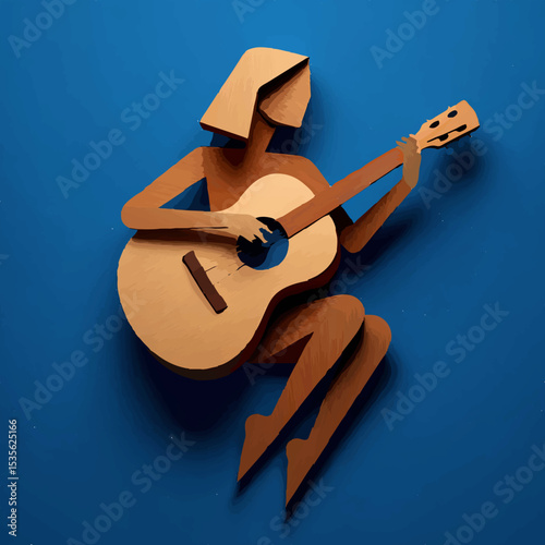 Acoustic Guitarist Performing on Blue Background

