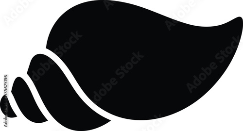 Vector Black Conch Shell Icon, Marine Spiral Mollusk Illustration.