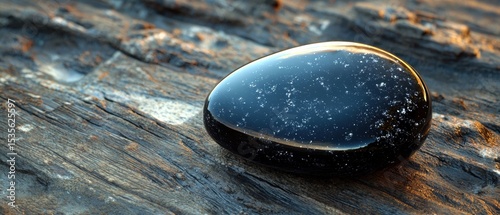 Polished Black Stone on Wooden Background