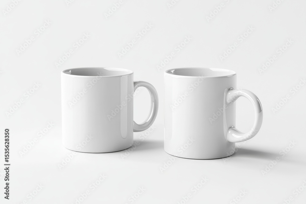 Fototapeta premium Two Plain White Mugs on a White Background