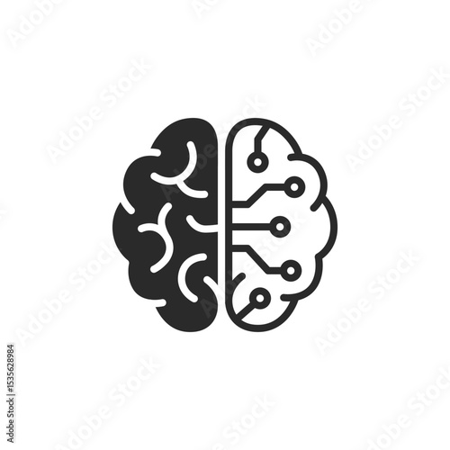 brain and circuit combined vector icon