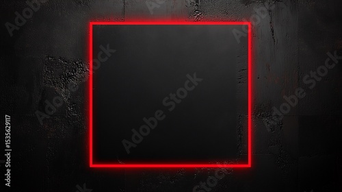 A solid black square framed by a glowing red neon border against a dark, textured concrete background.