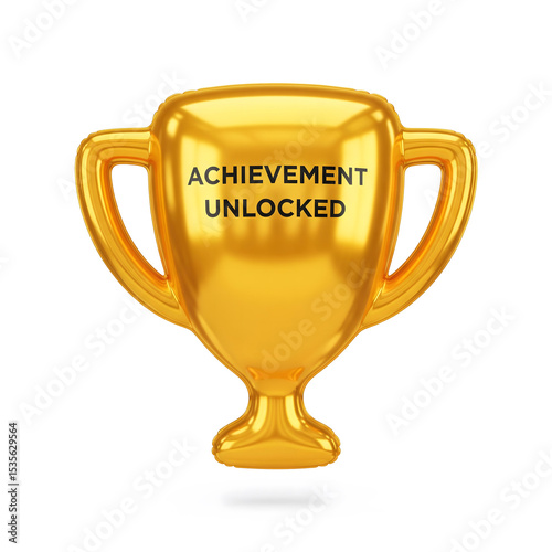 Gold balloon trophy achievement unlocked isolated on white background