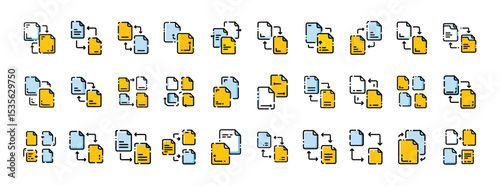 File and Document Management Flat Icons – Folder, Data, and Storage Symbols