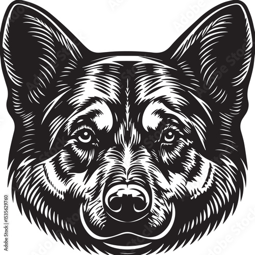 Black and white vector illustration of a dog and wolf head with tribal tattoo style and wildlife elements
