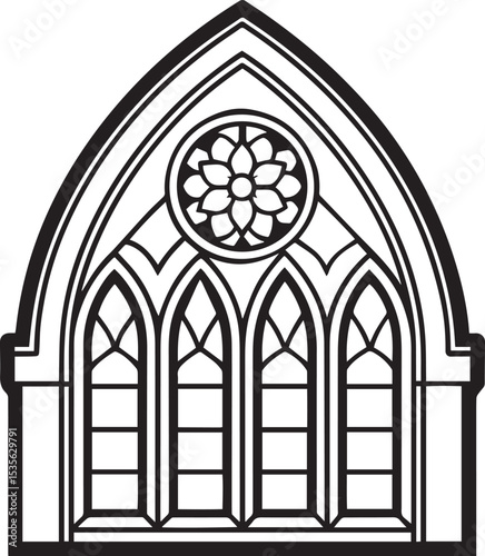 Church window vector illustration with gothic architecture and antique style design