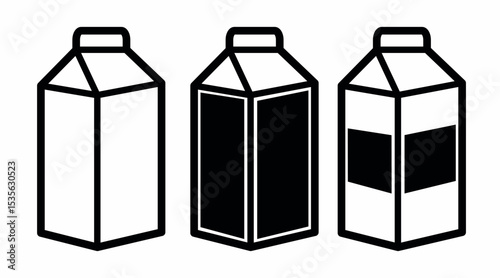 Milk Box Icon Set. Vector isolated editable black and white simple illustration set of a milk box 