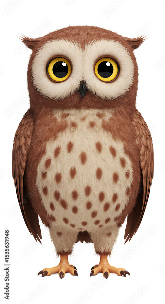 Naklejka premium 3D Rendering of a Cartoon Owl Character on Black Background png, isolated on trasparent background