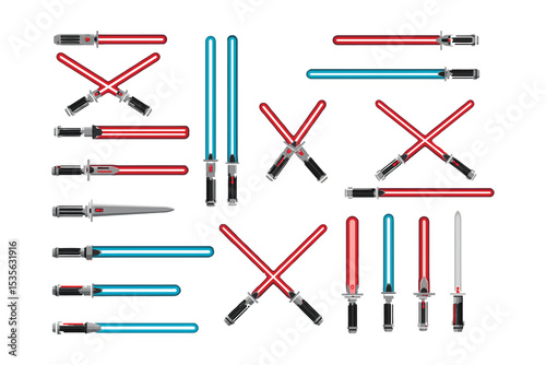 "Red and Blue Lightsaber Collection – Vector Set of Sci-Fi Laser Swords for Fantasy and Space Themes"

