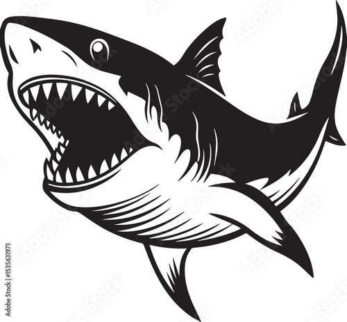 Cartoon shark vector illustration featuring an aquatic animal swimming in the ocean