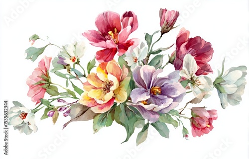 Watercolor Painting of a Vibrant Floral Bouquet Delicate Flowers in a Romantic Arrangement