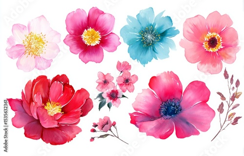 Vibrant Watercolor Floral Collection Pink, Red, and Blue Flower Paintings