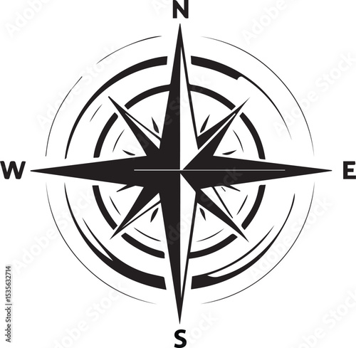  Navigational Guide: A stylized compass rose, a timeless emblem of exploration and direction, poised against a solid background. This emblem inspires a sense of discovery and orientation.