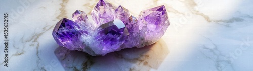 Purple Flower on White Marble Surface with Amethyst Hues