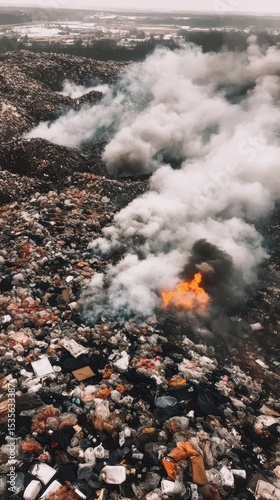 mountain of garbage waste plastic bottles packages of rotting food	
