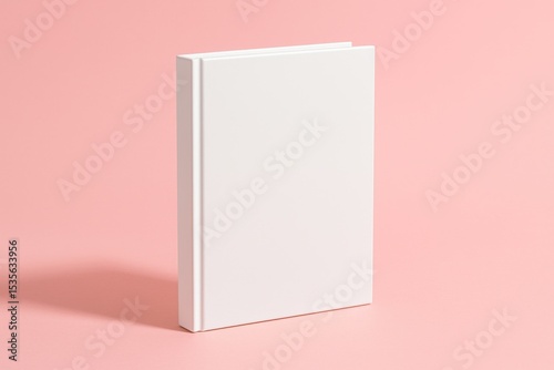 Blank Book Cover: A minimalist shot of a hardback book featuring a blank, crisp white cover, standing against a vibrant, pastel background.