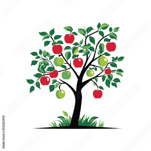 Apple Tree with Colorful Fruit: A vibrant apple tree with red and green fruit, set against a clean backdrop, radiates nature's beauty and bounty.