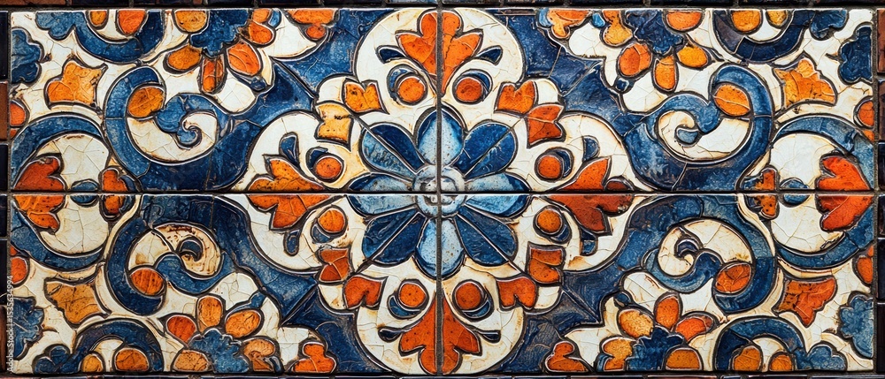 custom made wallpaper toronto digitalBlue and Orange Tile Pattern Close-Up Detail