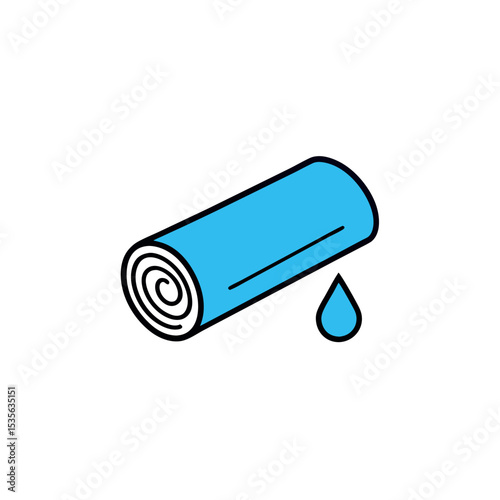 Vector art of blue rolled towel with a water drop isolated on white background